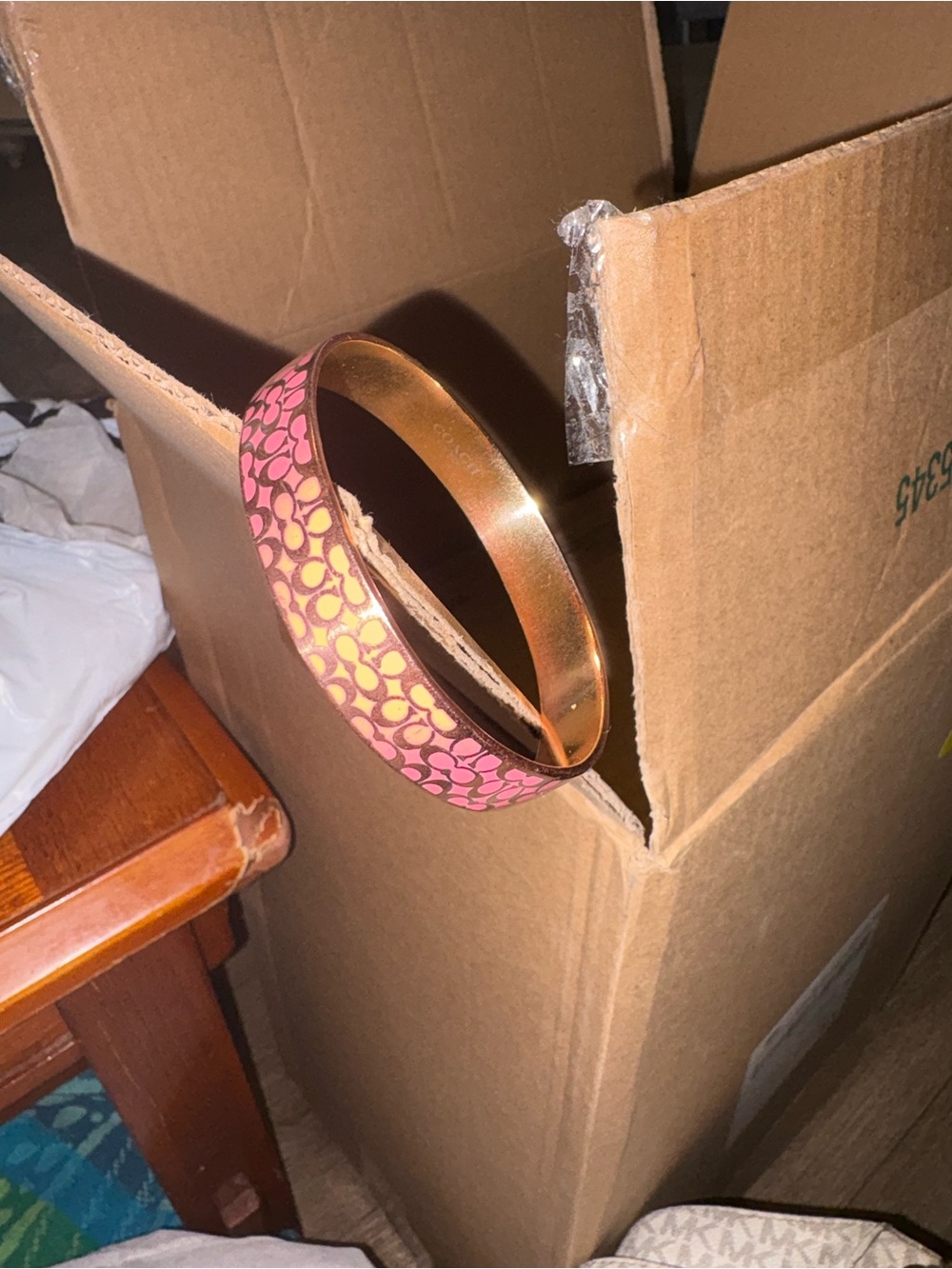 Coach Pink and Gold Signature Enamel Bangle Bracelet